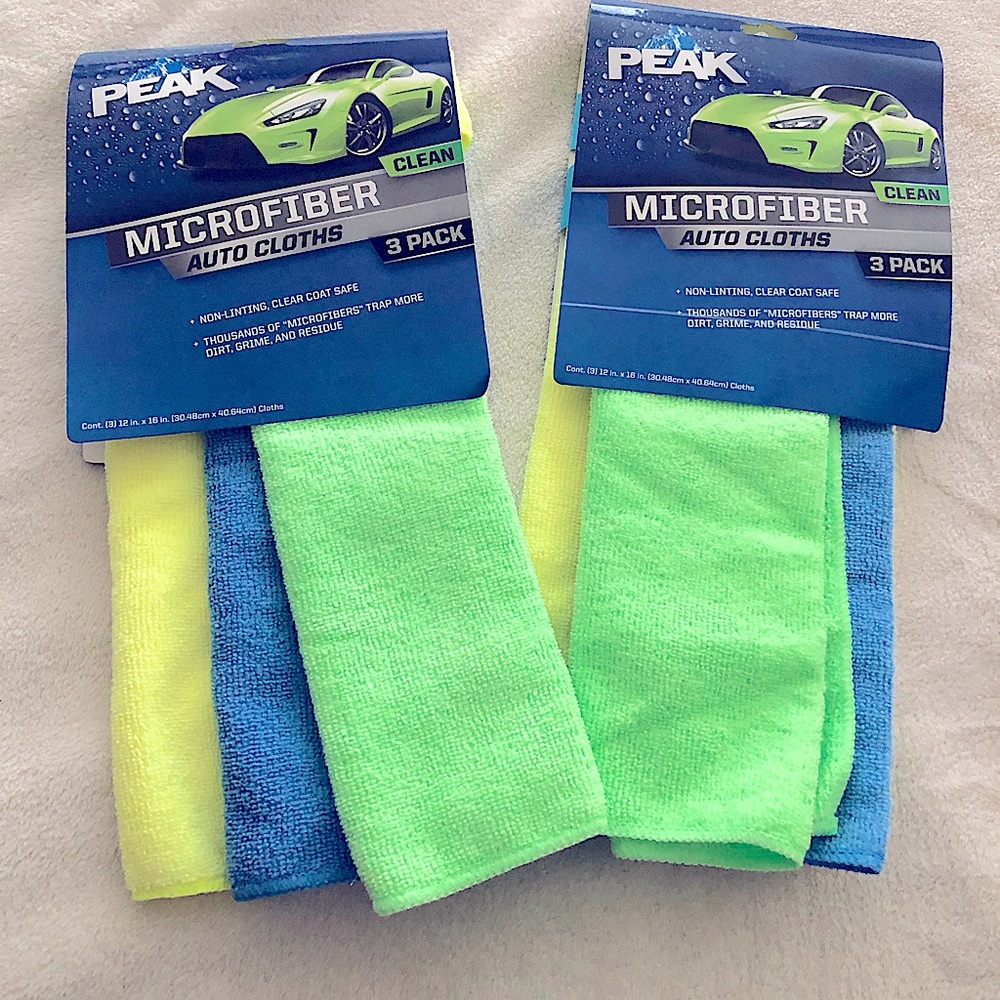 PEAK Microfiber Auto Cloths -packs of 3 ( Two packs of 3 with purchase).